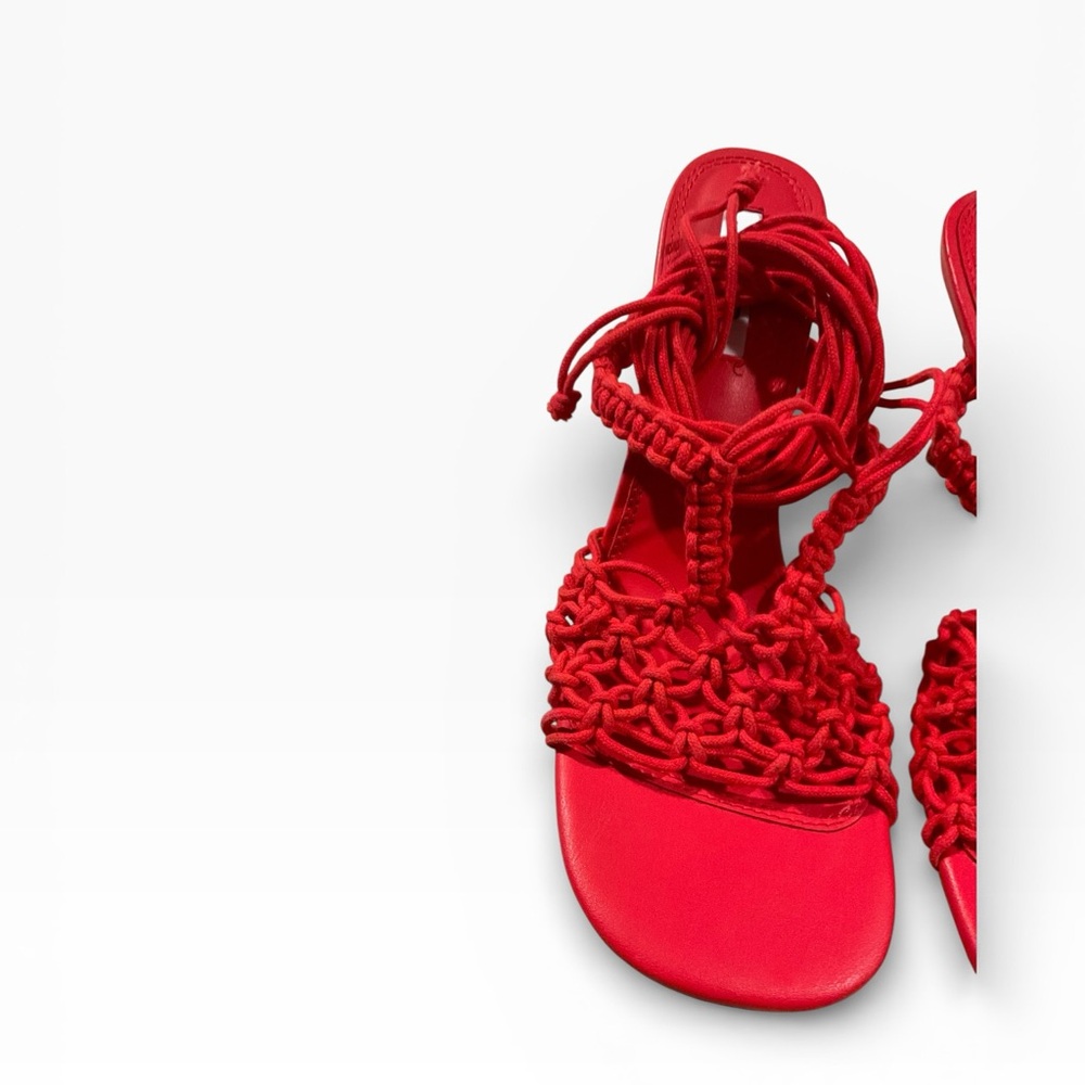N.A.K.D Women's Red Braided Strappy Sandal Shoes Size 9.5 - Picture 3 of 15